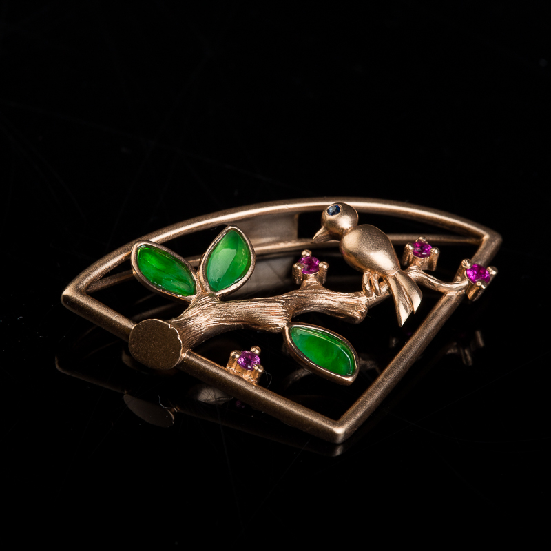 18k缅甸冰种阳绿翡翠喜上眉梢吊坠-红掌柜