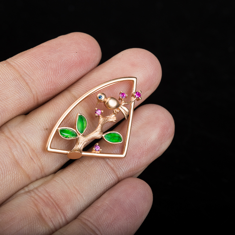 天然缅甸冰种阳绿翡翠喜上眉梢吊坠-红掌柜