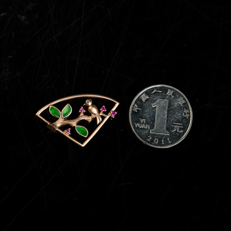 18k天然缅甸冰种阳绿翡翠喜上眉梢吊坠-红掌柜