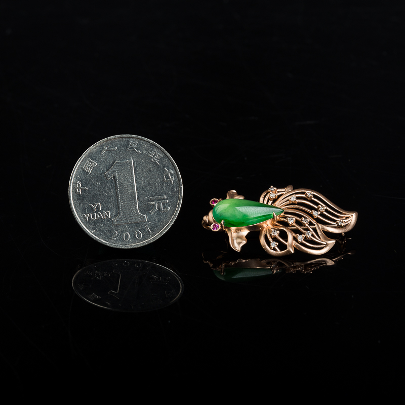 18k天然缅甸冰种蓝绿翡翠金玉满堂吊坠-红掌柜