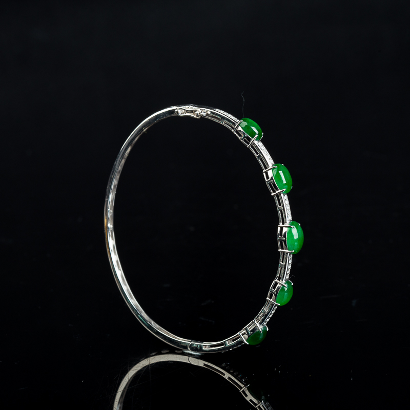 18k糯冰种翠绿翡翠手镯-红掌柜