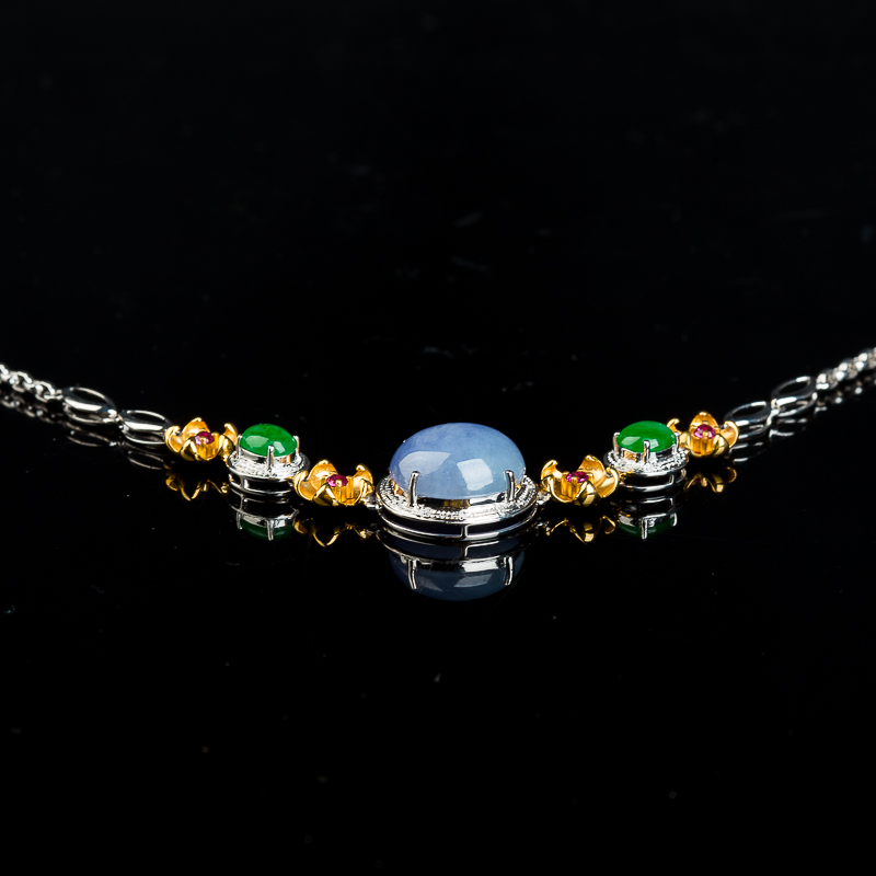 缅甸天然糯冰种双色翡翠手链-红掌柜