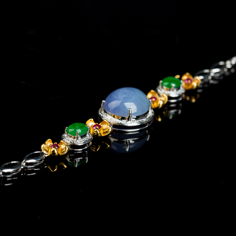 天然糯冰种双色翡翠手链-红掌柜