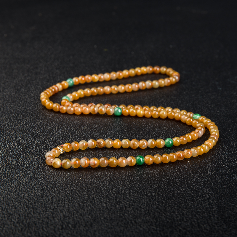 缅甸天然糯种黄翡链串-红掌柜