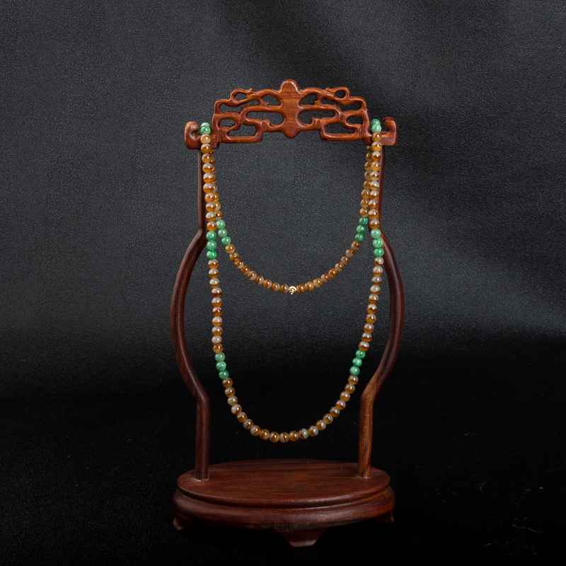 缅甸天然俏色黄翡多圈链串-红掌柜