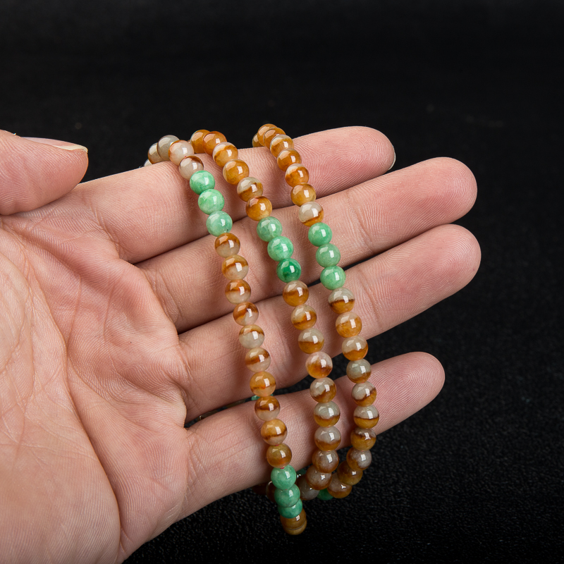 缅甸天然糯种俏色黄翡链串-红掌柜