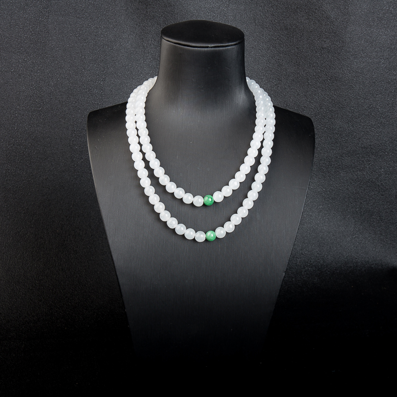 缅甸天然糯冰种白色翡翠多圈链串-红掌柜