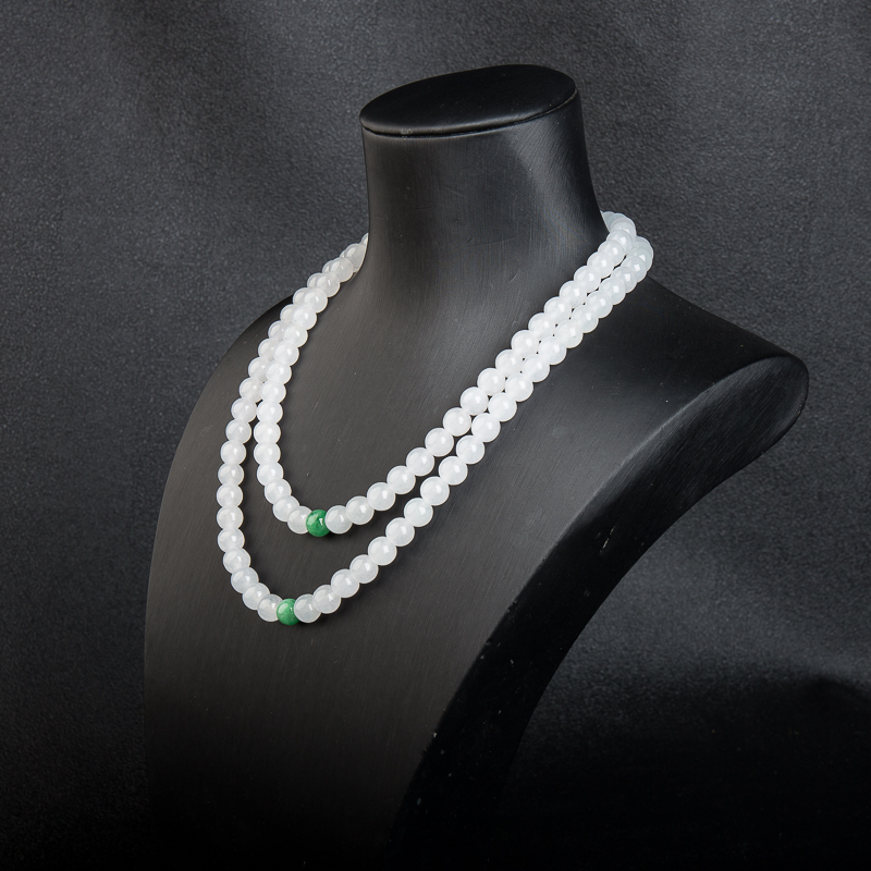 天然糯冰种白色翡翠多圈链串-红掌柜