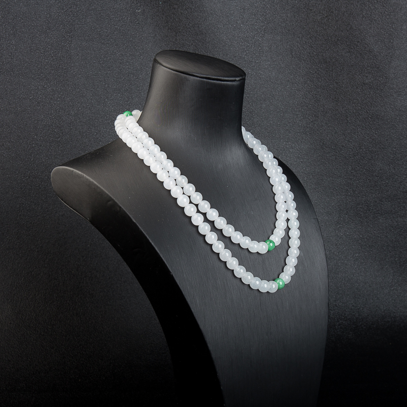 缅甸糯冰种白色翡翠多圈链串-红掌柜