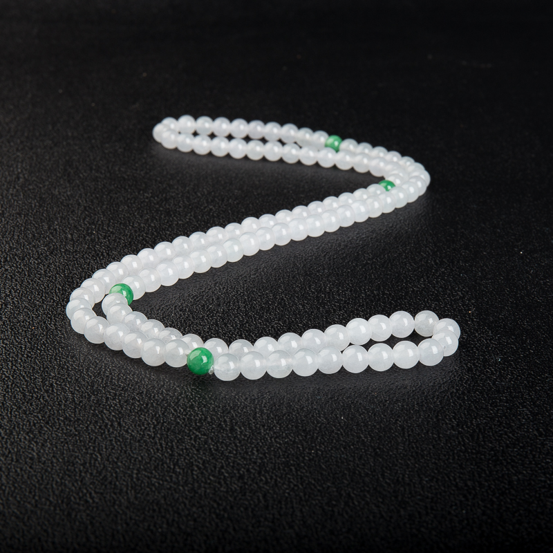 缅甸天然白色翡翠多圈链串-红掌柜