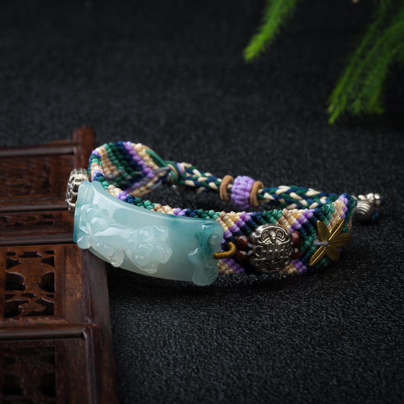 天然缅甸糯冰种飘花翡翠手串-红掌柜