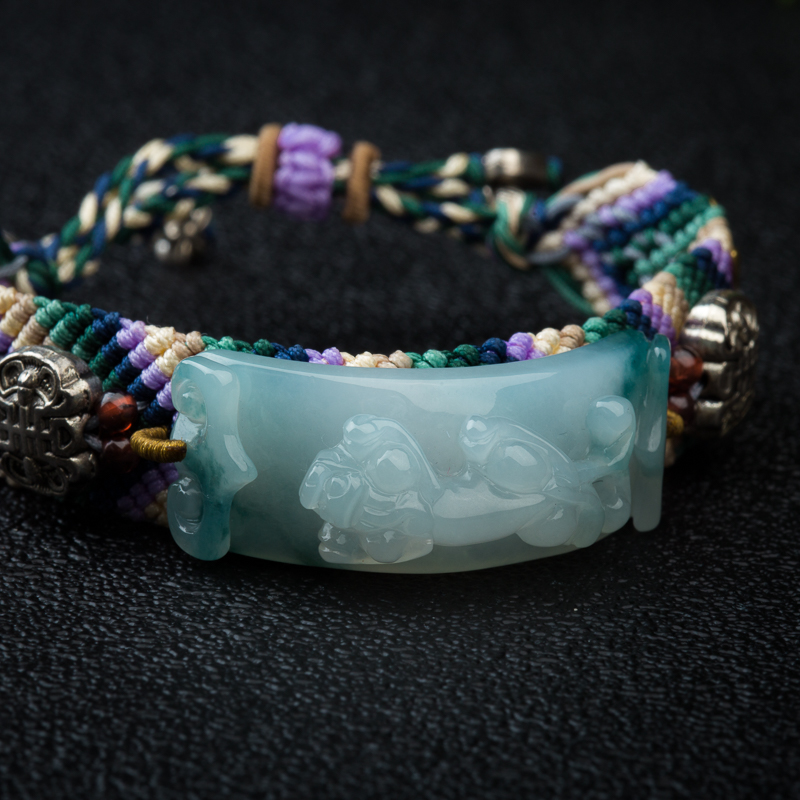 天然糯冰种飘花翡翠貔貅手串-红掌柜