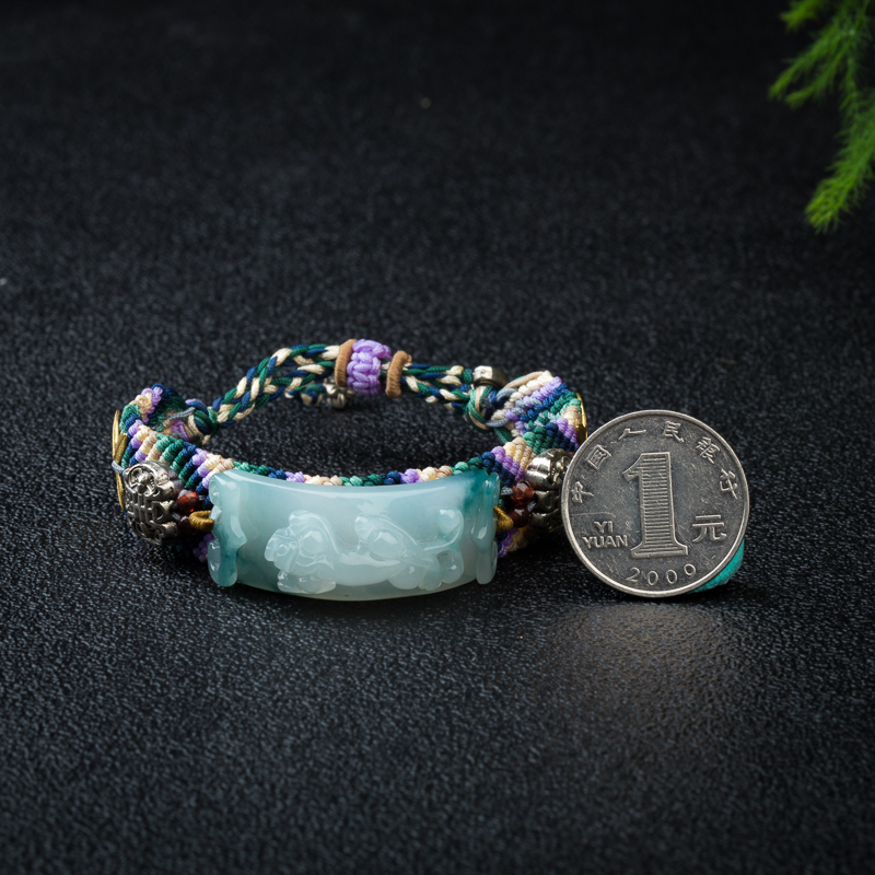 天然缅甸糯冰种飘花翡翠貔貅手串-红掌柜