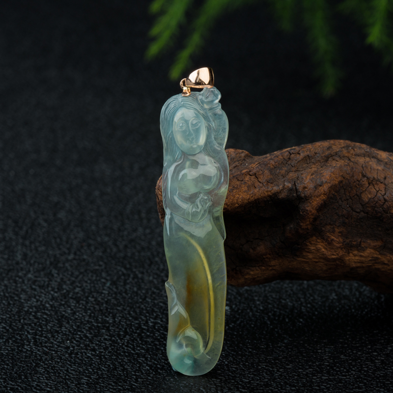 缅甸天然冰种黄翡海之女吊坠-红掌柜