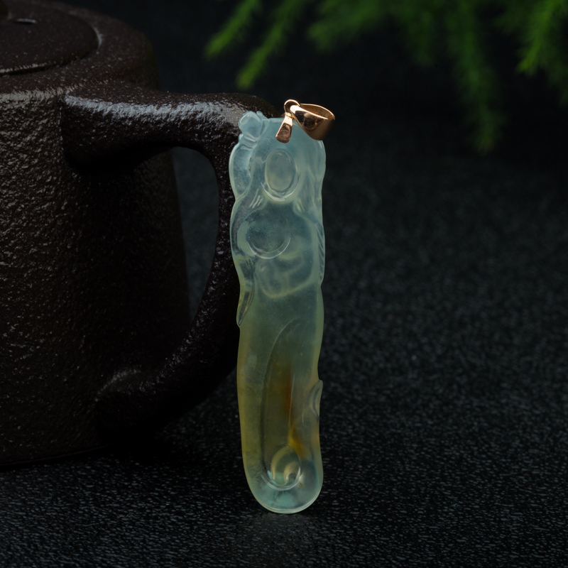 缅甸天然黄翡海之女吊坠-红掌柜