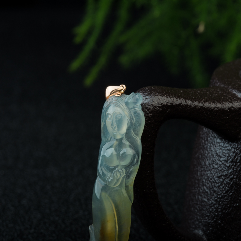 缅甸天然冰种黄翡吊坠-红掌柜