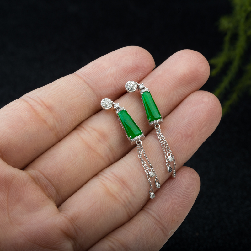 天然缅甸糯种翠绿翡翠随形耳坠-红掌柜