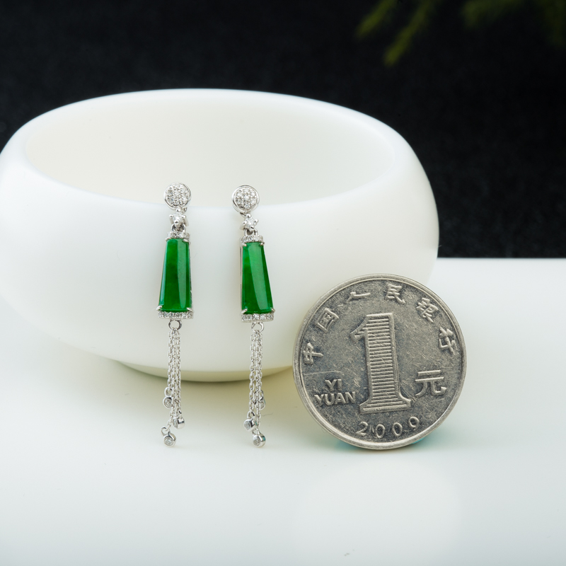 18K天然缅甸糯种翠绿翡翠随形耳坠-红掌柜