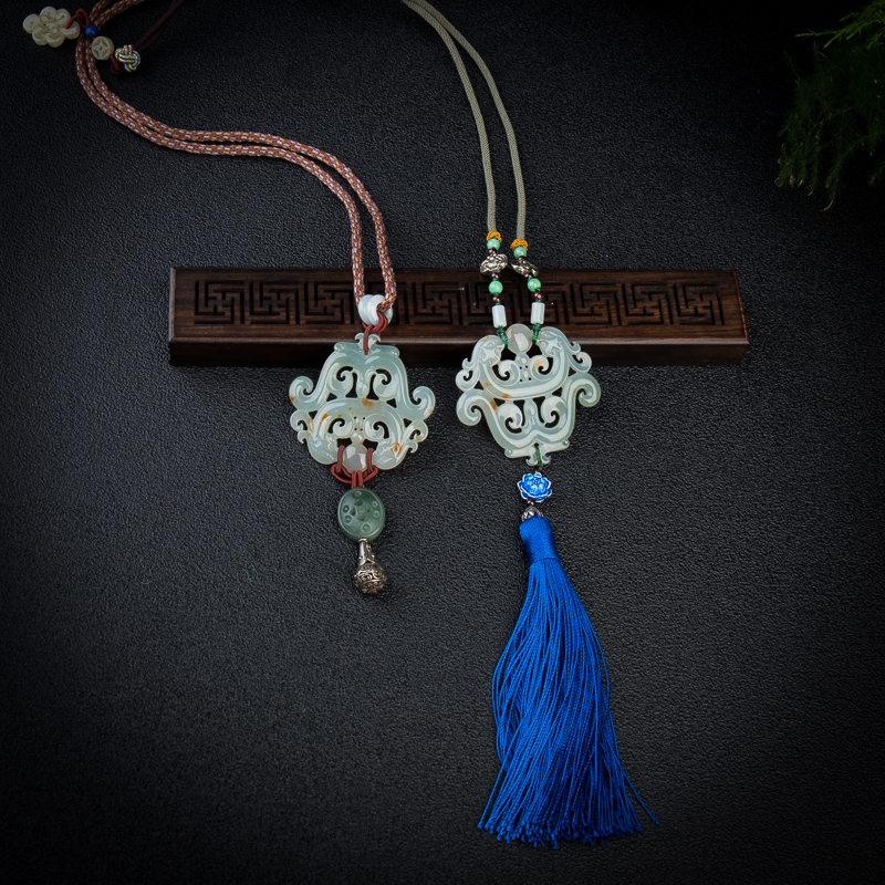 糯种俏色翡翠龙凤呈祥吊坠-红掌柜