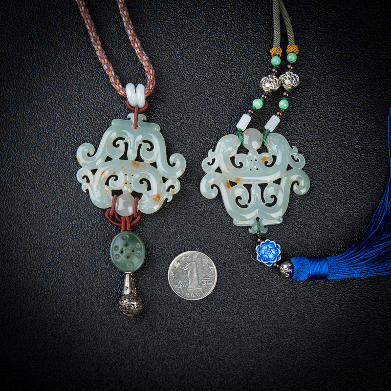 缅甸翡翠龙凤呈祥吊坠-红掌柜