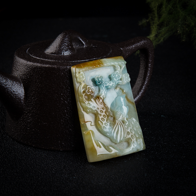 天然黄翡喜上眉梢吊坠-红掌柜