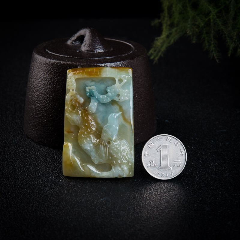 糯冰种俏色黄翡喜上眉梢挂坠-红掌柜