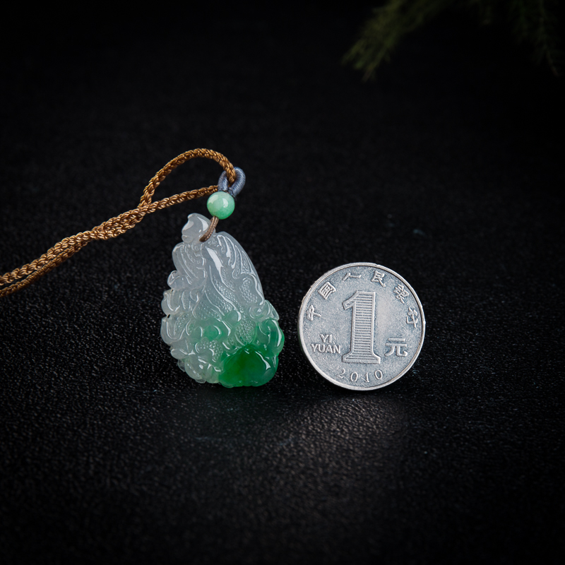 缅甸天然翡翠白菜吊坠-红掌柜