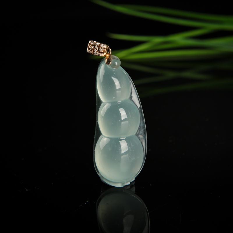 缅甸天然糯冰种翡翠连中三元吊坠-红掌柜