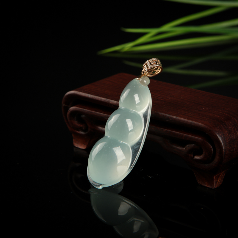 缅甸糯冰种翡翠连中三元吊坠-红掌柜