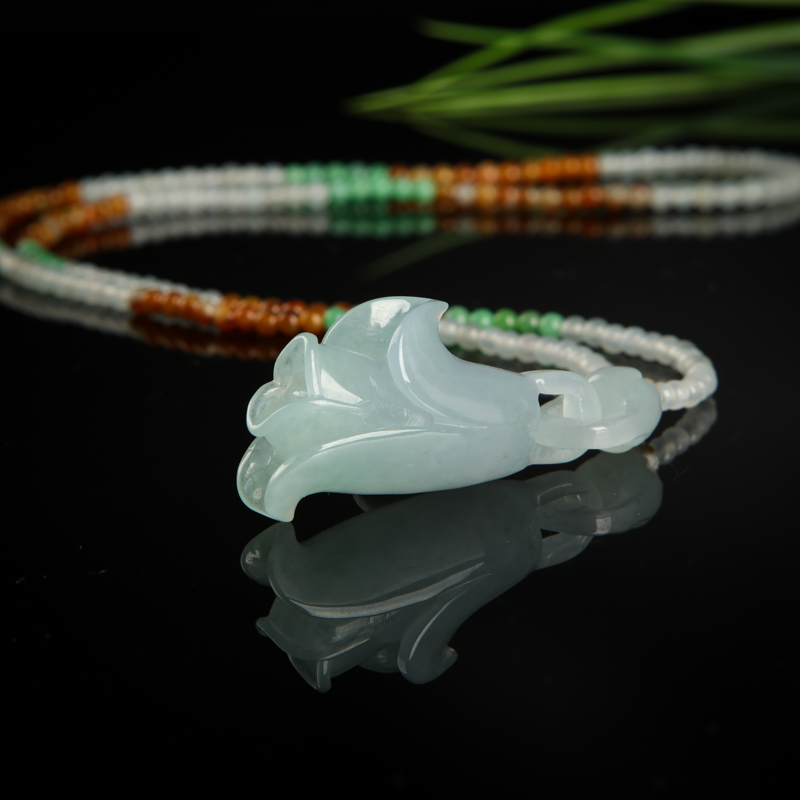 缅甸天然糯种翡翠玉兰花吊坠-红掌柜