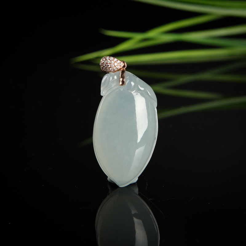 缅甸天然糯种白色翡翠寿桃吊坠-红掌柜