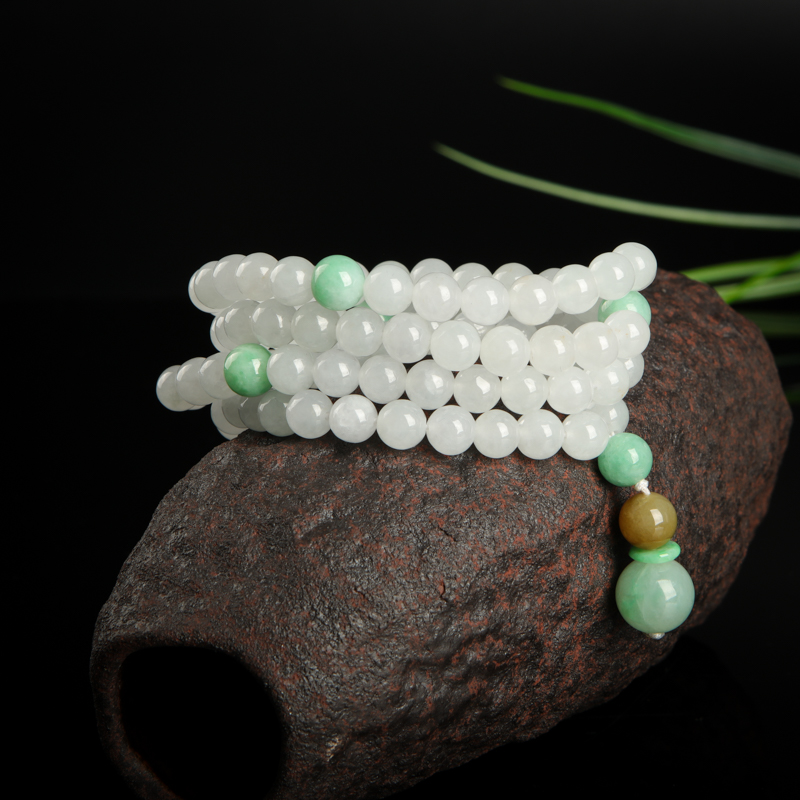 糯种白色翡翠圆珠项链-红掌柜