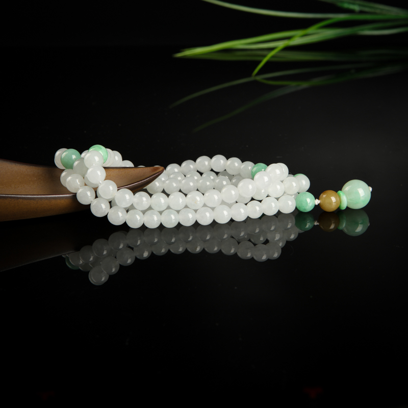 天然糯种白色翡翠圆珠项链-红掌柜