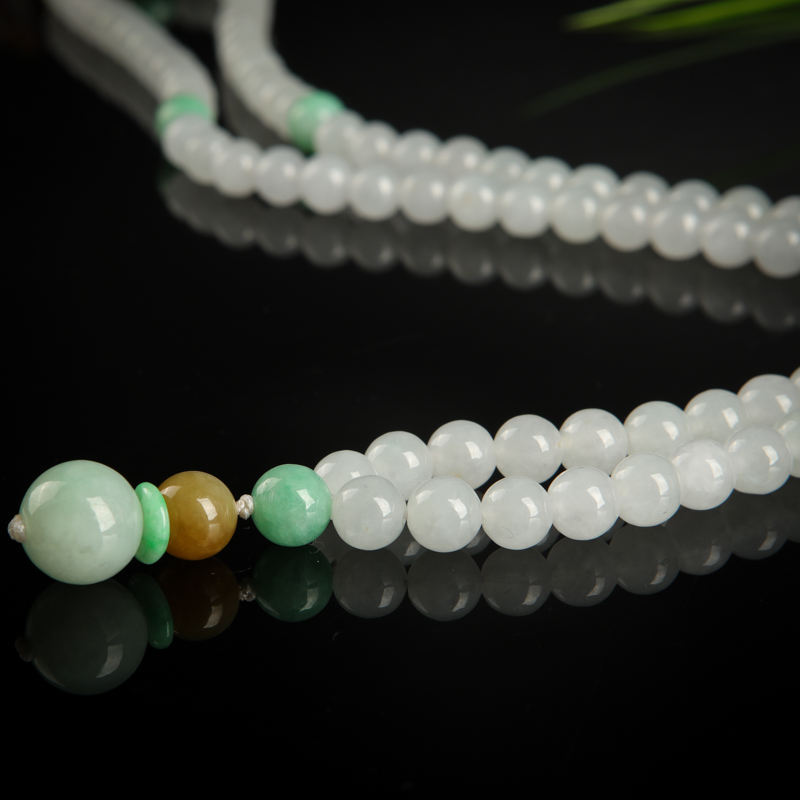 缅甸糯种白色翡翠圆珠项链-红掌柜