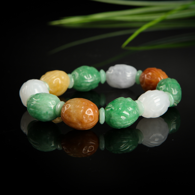 三彩翡翠花生手串-红掌柜