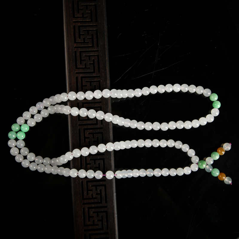 糯冰种白色天然翡翠108佛珠-红掌柜