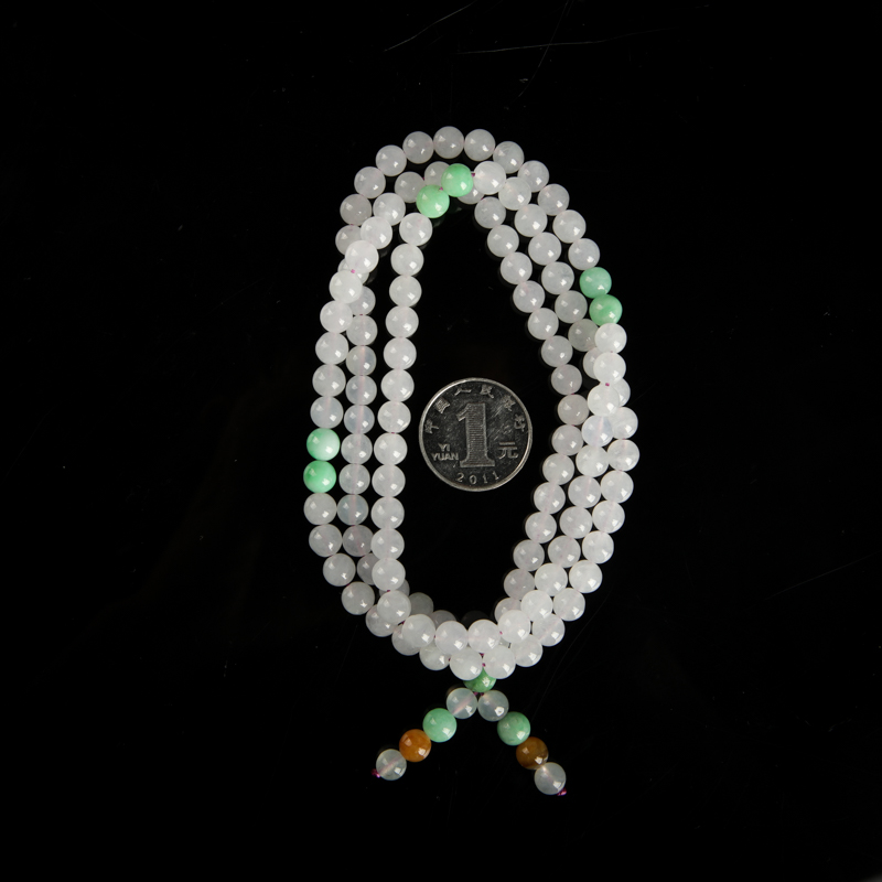 糯冰种白色翡翠佛珠-红掌柜