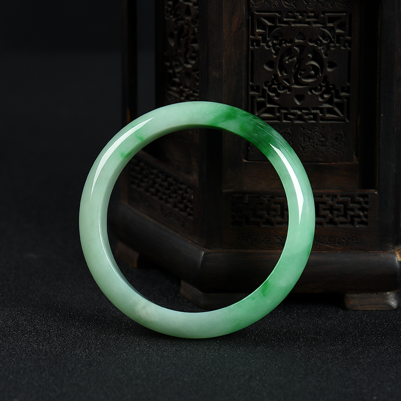 缅甸天然飘翠翡翠手镯--红掌柜