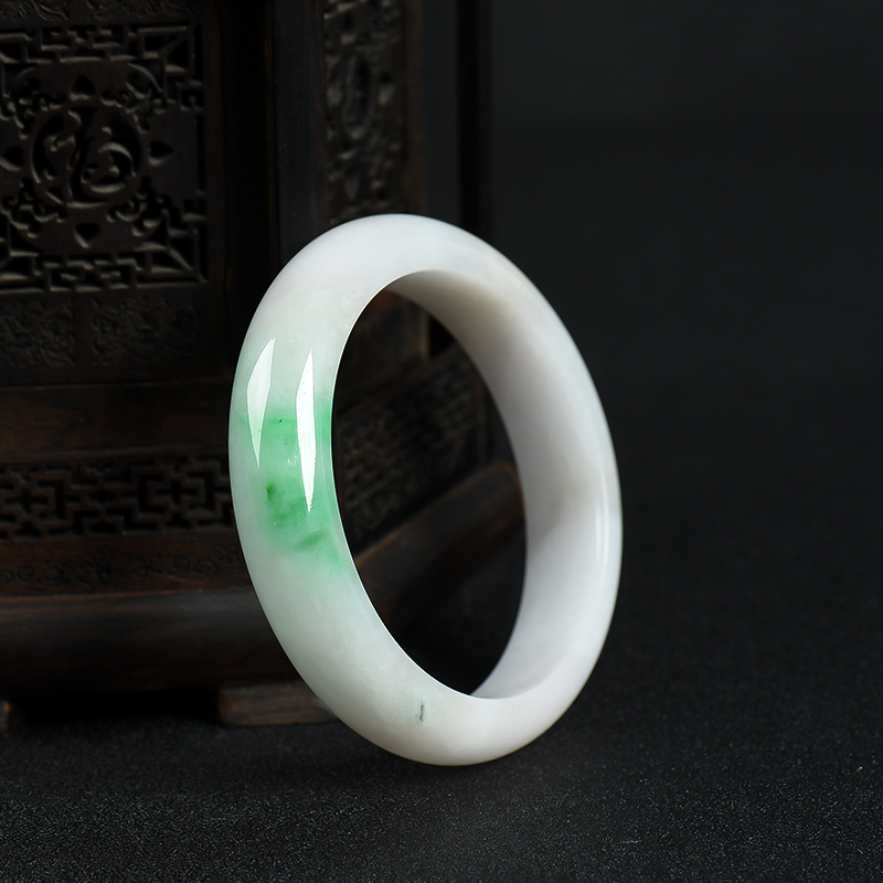 55.5mm天然豆种飘翠翡翠手镯-红掌柜