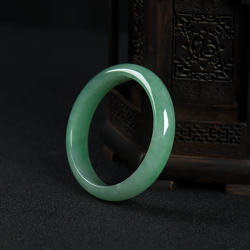 缅甸豆种豆绿翡翠手镯-红掌柜