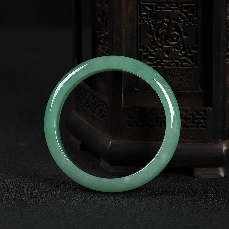 缅甸天然豆种翡翠手镯-红掌柜