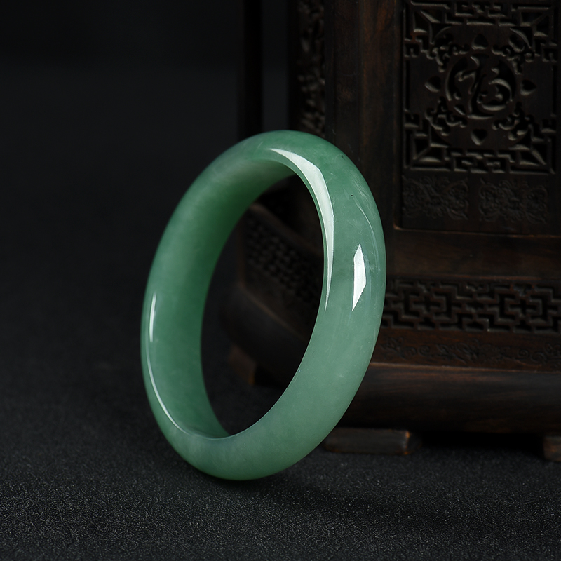 缅甸豆种豆绿翡翠手镯-红掌柜