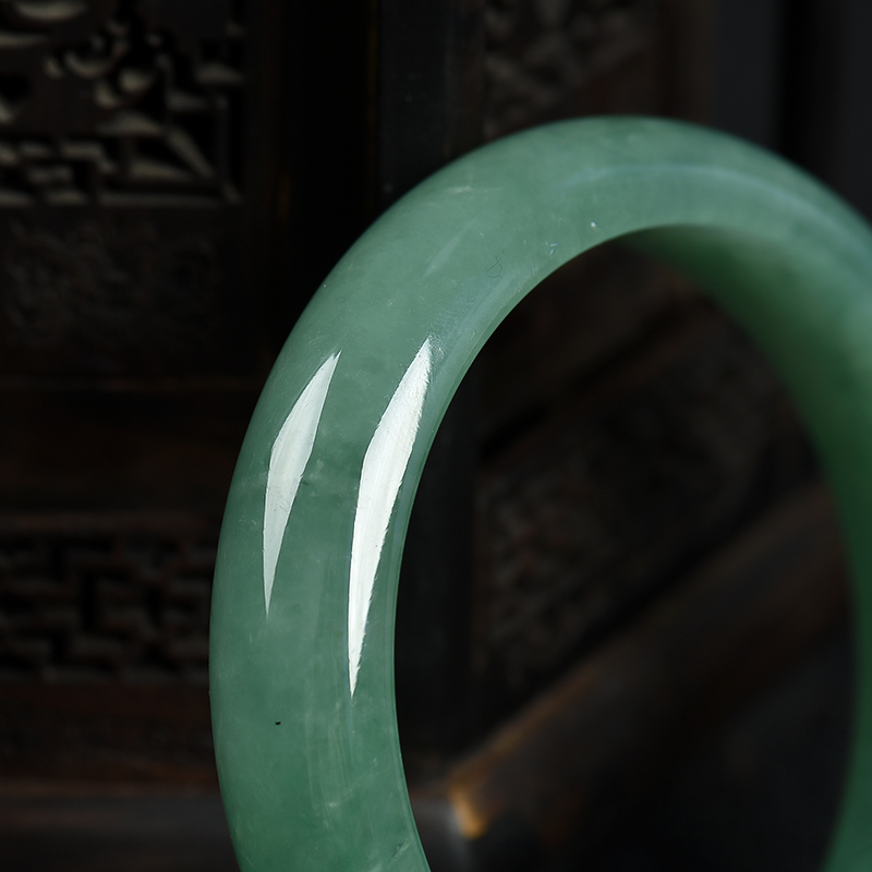 缅甸天然豆种翡翠手镯-红掌柜