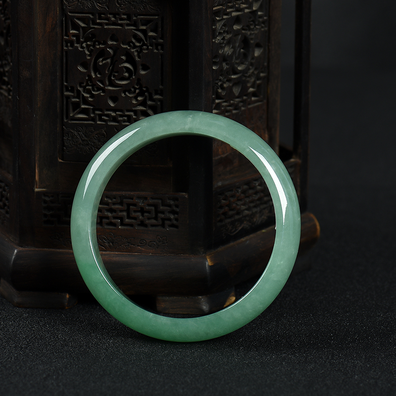 缅甸天然豆种豆绿翡翠手镯-红掌柜