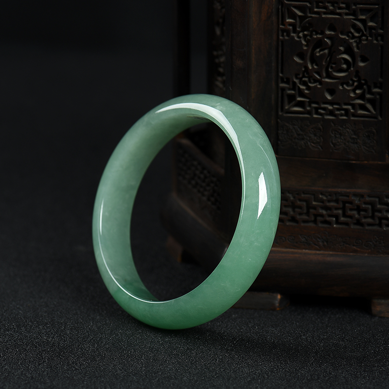 缅甸豆种豆绿翡翠手镯-红掌柜