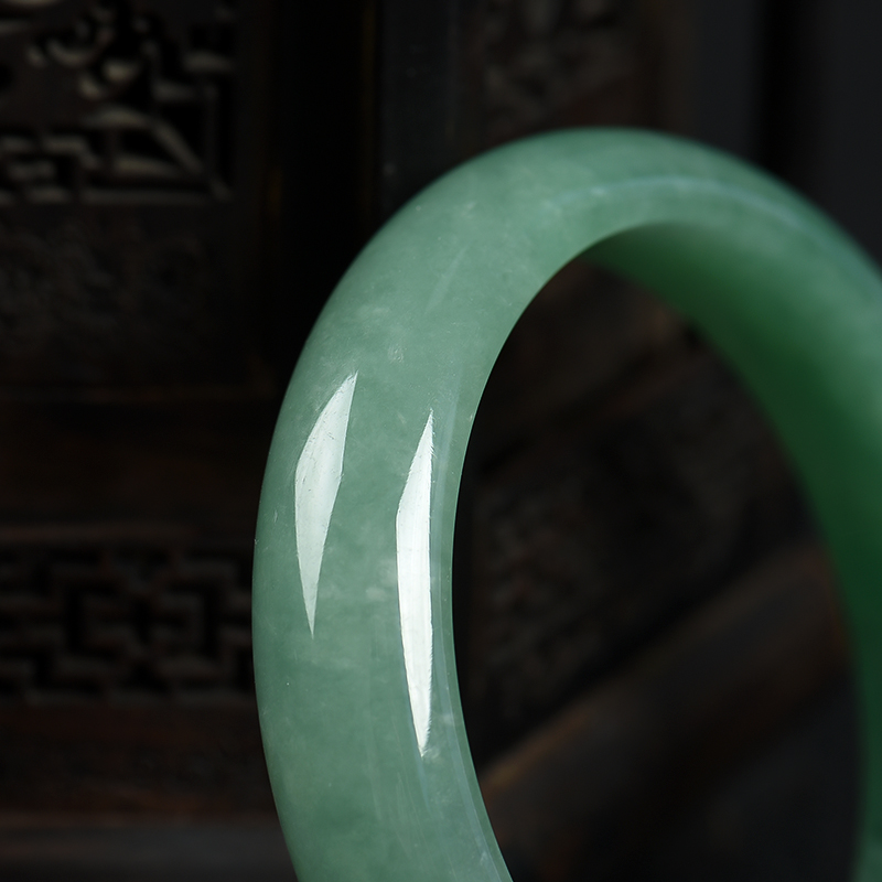 缅甸天然豆种翡翠手镯-红掌柜