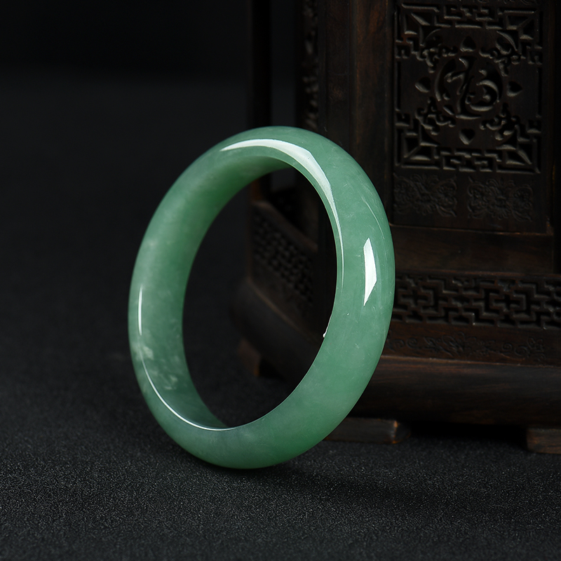 缅甸豆种豆绿翡翠手镯-红掌柜