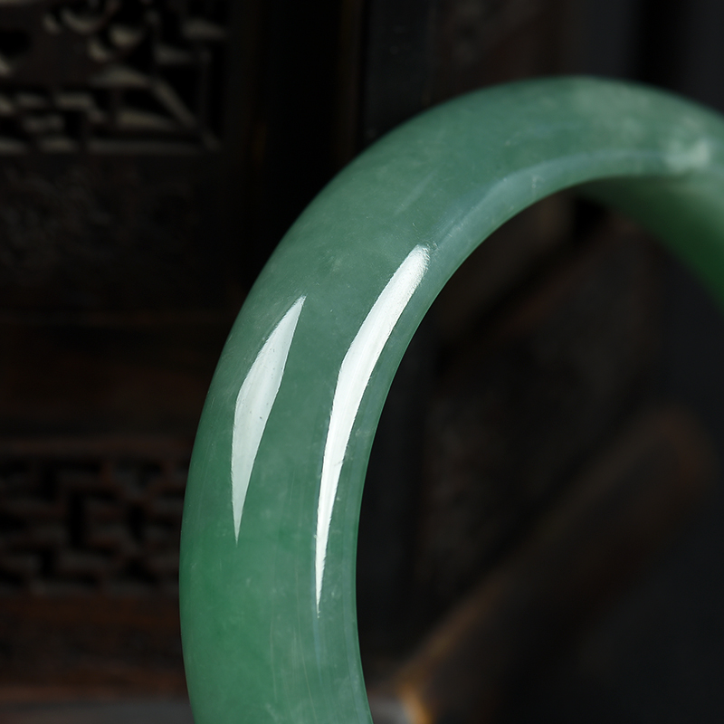 缅甸天然豆种翡翠手镯-红掌柜