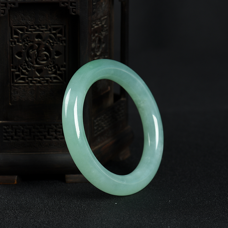 糯种蓝绿翡翠圆镯-红掌柜