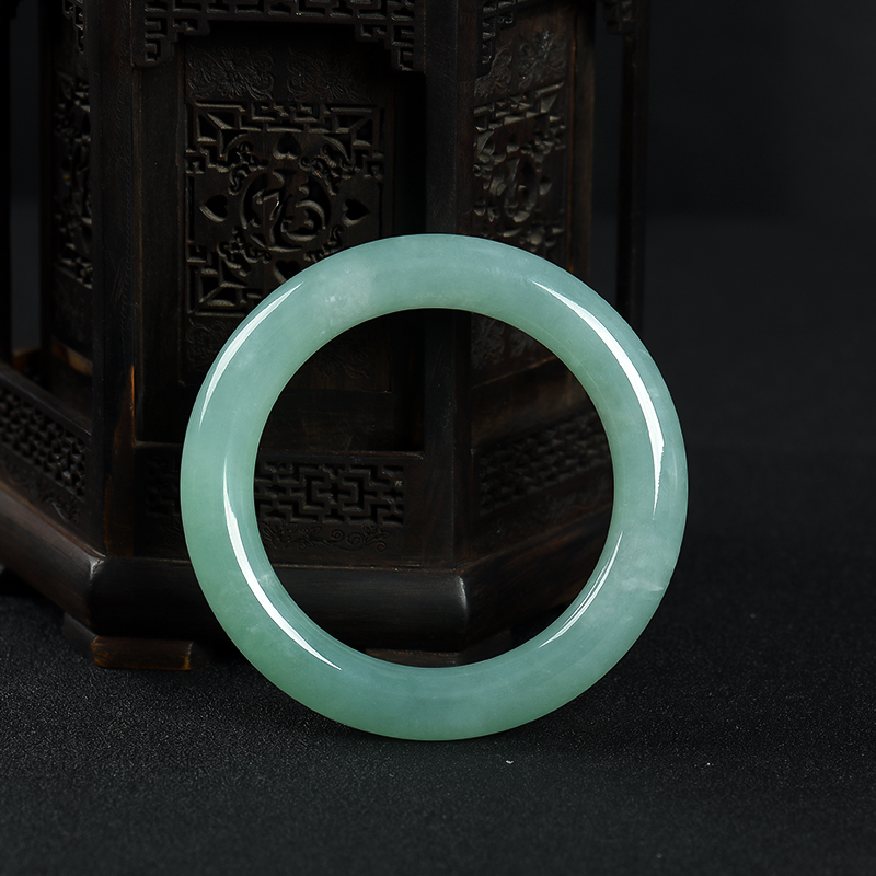 57.5mm糯种蓝绿翡翠圆镯-红掌柜